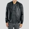 Shearling Leather Bailei Black Bomber Leather Jacket