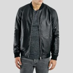 Shearling Leather Bailei Black Bomber Leather Jacket