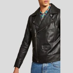 Shearling Leather Aydan Black Motorcycle Leather Jacket