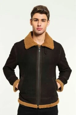 Custom Made Men Aviator Toffee Shearling Jacket