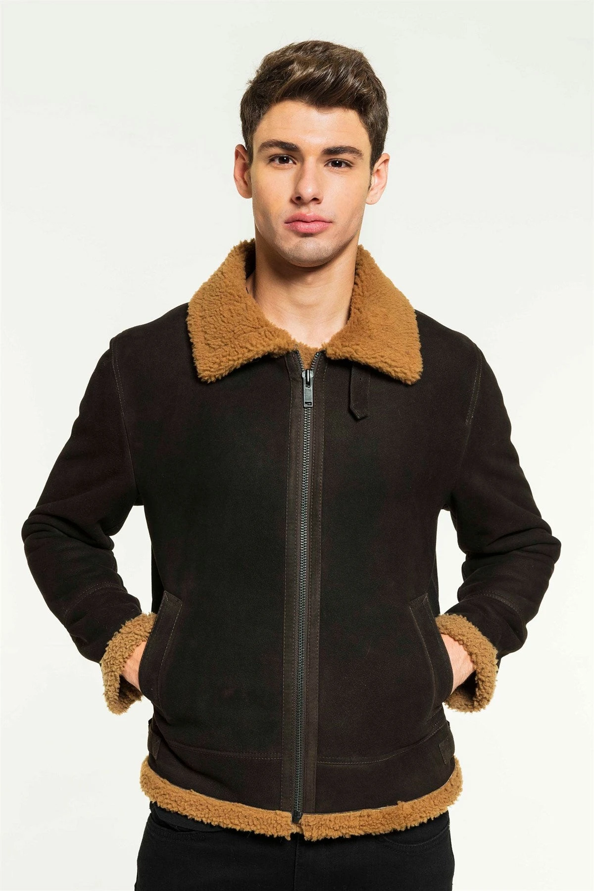 Custom Made Men Aviator Toffee Shearling Jacket 3 Custom Made Men Aviator Toffee Shearling Jacket