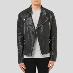 Shearling Leather Barret Black Motorcycle Leather Jacket