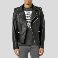 Shearling Leather Cimarron Black Motorcycle Leather Jacket