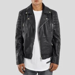 Shearling Leather Alvin Black Biker Quilted Leather Jacket