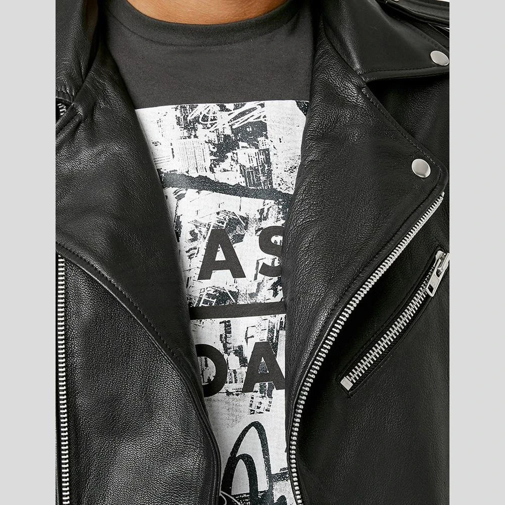 Shearling Leather Cimarron Black Motorcycle Leather Jacket 4 Shearling Leather Cimarron Black Motorcycle Leather Jacket - Image 2