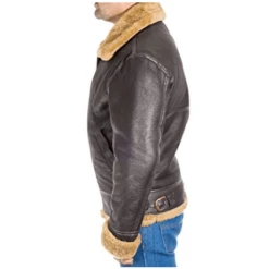 Custom Made Aviator Faux Fur Brown Men’s Leather Jacket -Milani Jackets Shop AVIATOR FAUX FUR BROWN MEN u2019S LEATHER JACKET