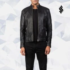 Shearling Leather Adornica Black Leather Biker Jacket