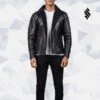 Shearling Leather Shearling Black Leather Jacket -Milani Jackets Shop AlbertoShearlingBlackLeatherJacket