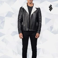 Shearling Leather Alberto White Shearling Black Leather Jacket