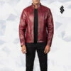 Shearling Leather Red Leather Biker Jacket -Milani Jackets Shop AlexDistressedBurgundyBikerLeatherJacket