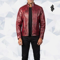 Shearling Leather Red Leather Biker Jacket