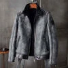 Custom Made B3 Bomber Jacket Grey Shearling Coat 2 Custom Made B3 Bomber Jacket Grey Shearling Coat -Milani Jackets Shop B3 Bomber Jacket Grey Shearling Coat