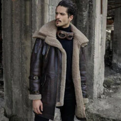 Custom Made B3 Flight Jacket Men’s Shearling Aviator Fur Long Coat
