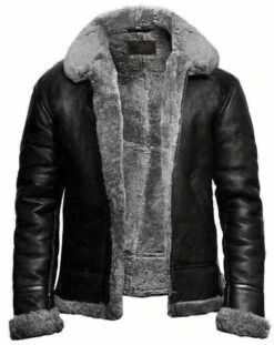 Shearling Leather Men B3 Bomber Flying RAF Aviator Real Fur Collar Leather Jacket