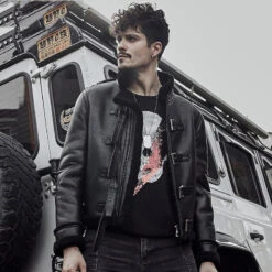 Shearling Leather Men's B3 RAF Black Sheepskin Motorcycle Leather Shearling Jacket -Milani Jackets Shop B3CoolBlackLeatherJacketMen sSheepskinShearlingJacketMotorcycleStyle