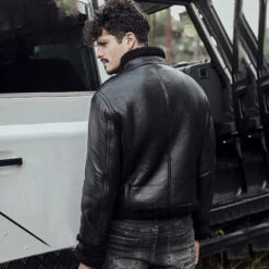 Shearling Leather Men's B3 RAF Black Sheepskin Motorcycle Leather Shearling Jacket -Milani Jackets Shop B3CoolBlackLeatherJacketMen sSheepskinShearlingJacketMotorcycleStyle2