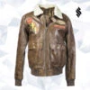Shearling Leather BROWN LEATHER AVIATOR JACKET WITH BADGES -Milani Jackets Shop BROWN LEATHER AVIATOR JACKET WITH BADGES