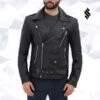 Shearling Leather Belted Black Mens Motorcycle Racing Aviator Style Rider Leather Jacket -Milani Jackets Shop Belted Black Mens Motorcycle Racing Aviator Style Rider Leather Jacket