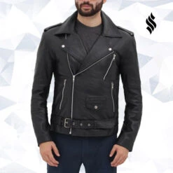 Shearling Leather Belted Black Mens Motorcycle Racing Aviator Style Rider Leather Jacket
