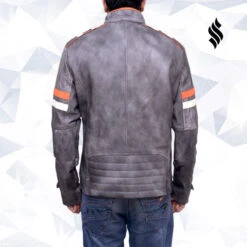 Custom Made Fossil Grey Retro Biker Jacket -Milani Jackets Shop Best Fossil Grey Retro Biker Jacket