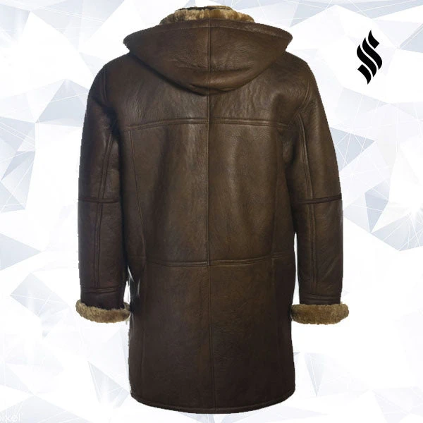 Shearling Leather Men Brown Shearling Hoodie Coat 4 Shearling Leather Men Brown Shearling Hoodie Coat - Image 2