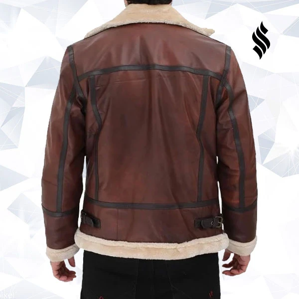 Shearling Leather Mitchel Brown B3 Bomber Jacket Mens 4 Shearling Leather Mitchel Brown B3 Bomber Jacket Mens - Image 2