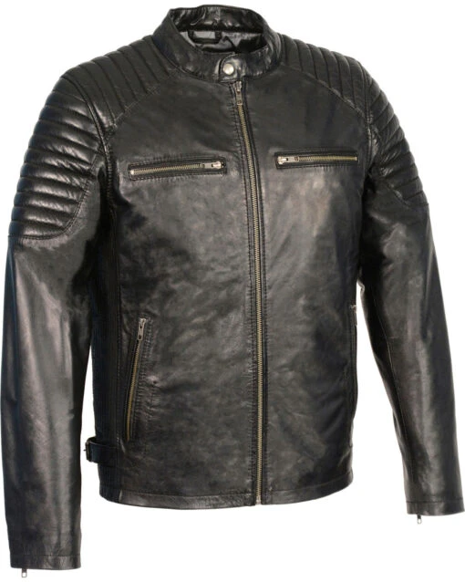 Biker Leather Jacket Men's Quilted Shoulders Snap Collar Leather Jacket 6 Biker Leather Jacket Men's Quilted Shoulders Snap Collar Leather Jacket -Milani Jackets Shop Biker Leather Jacket 1 29d59997 e4b2 400d b7f5 5d5b5eab2131