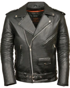 Biker Leather Jacket Men's Classic Side Lace Police Style Motorcycle Jacket