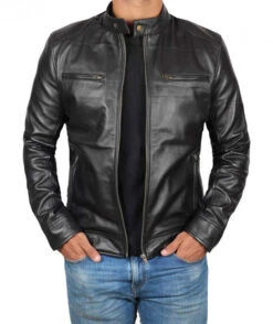 Biker Leather Jacket Mens Black Lambskin Biker Style Leather Jacket