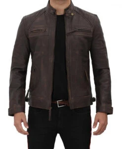 Milani Jackets Shop 50 Biker Leather Jacket Claude Quilted Distressed Brown Leather Jacket