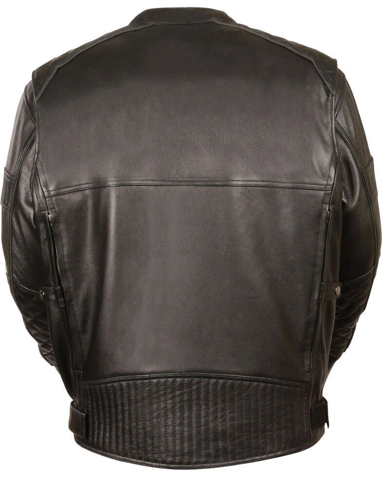 Biker Leather Jacket Men's Black Quilted Pattern Scooter Motorbike Leather Jacket 4 Biker Leather Jacket Men's Black Quilted Pattern Scooter Motorbike Leather Jacket - Image 2