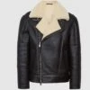 Shearling Leather Black Shearling Aviator Jacket -Milani Jackets Shop BlackShearlingAviatorJacket
