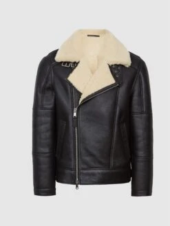 Shearling Leather Black Shearling Aviator Jacket
