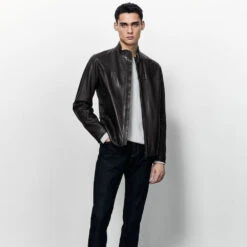 Shearling Leather Black Sheepskin Leather Biker Jacket For Men -Milani Jackets Shop BlackSheepskinLeatherBikerJacketForMen2