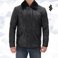 Shearling Leather Boehmer Mens Black Shearling Leather Jacket