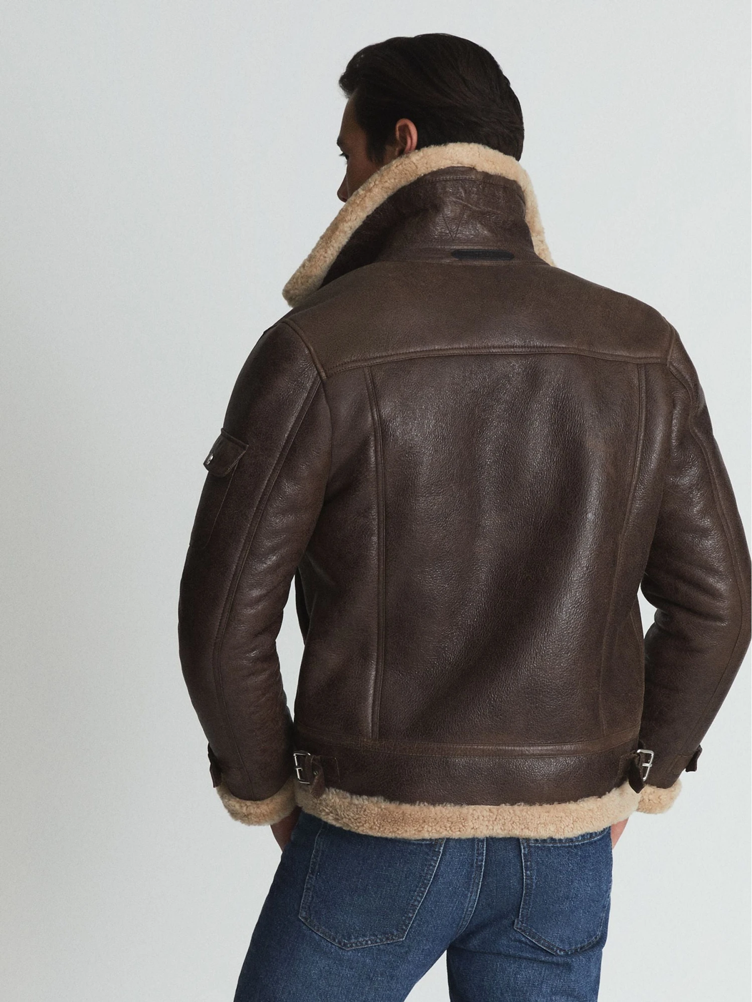 Shearling Leather Brown Aviator Leather Jacket With Shearling Collar 4 Shearling Leather Brown Aviator Leather Jacket With Shearling Collar - Image 2