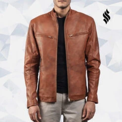 Shearling Leather Brown Biker Leather Jacket Ionic Style