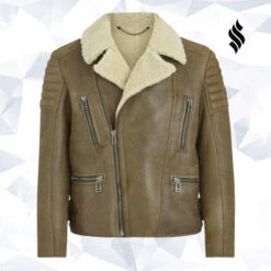 Shearling Leather Chocolate Brown Aviator Leather Jacket Men