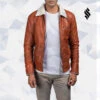 Shearling Leather Tan Shearling Leather Jacket -Milani Jackets Shop DanFrostTanShearlingLeatherJacket