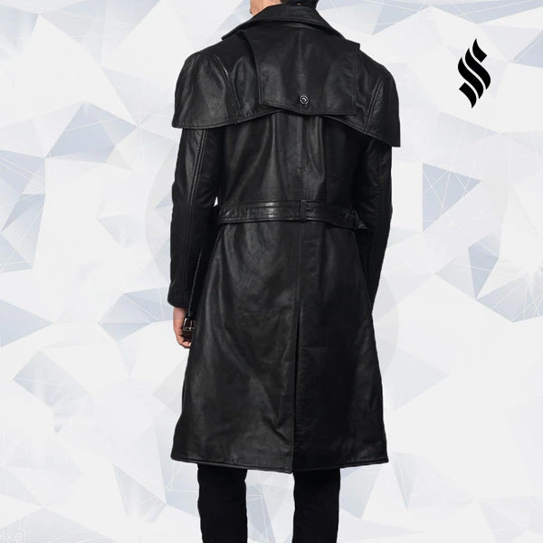 Shearling Leather Deux Black Leather Trench Coat 4 Shearling Leather Deux Black Leather Trench Coat - Image 2
