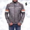 Custom Made Fossil Grey Retro Biker Jacket -Milani Jackets Shop Fossil Grey Retro Biker Jacket