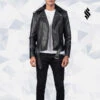 Shearling Leather Furton Black Biker Leather Jacket -Milani Jackets Shop FurtonBlackBikerLeatherJacket