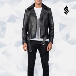 Shearling Leather Furton Black Biker Leather Jacket