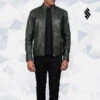Shearling Leather Green Biker Leather Jacket Ionic Style -Milani Jackets Shop GreenLeatherBikerJacketIconicStyle