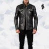 Shearling Leather Hudson Black Leather Biker Jacket -Milani Jackets Shop HudsonBlackLeatherBikerJacket