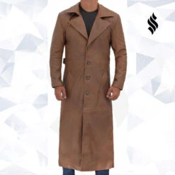 Shearling Leather Jackson Mens Leather Long Brown Trench Coat