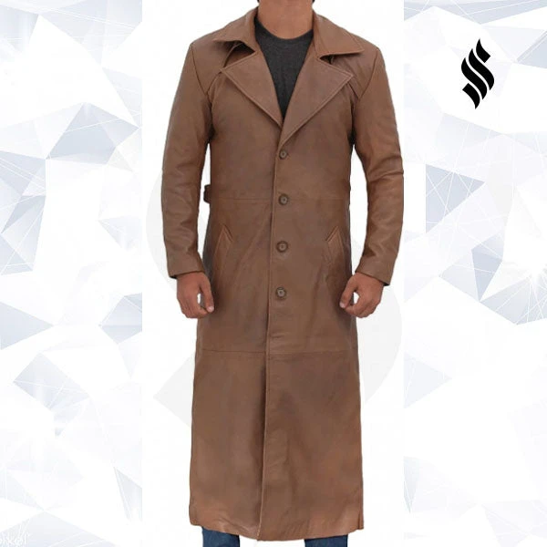 Shearling Leather Jackson Mens Leather Long Brown Trench Coat 4 Shearling Leather Jackson Mens Leather Long Brown Trench Coat - Image 2