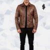Shearling Leather Lavendard Brown Biker Leather Jacket -Milani Jackets Shop LavendardBrownBikerLeatherJacket
