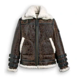 Shearling Leather Jacket Double Tone Brown Shearling Aviator Leather Jacket