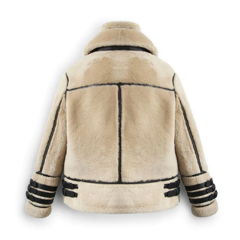 Shearling Leather Jacket Off White Shearling Leather Jacket With Strips 4 Shearling Leather Jacket Off White Shearling Leather Jacket With Strips - Image 2